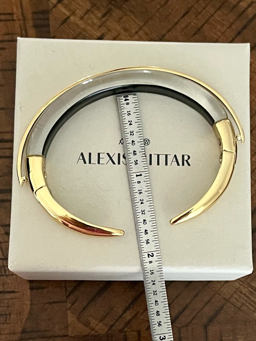 Alexis Bittar Orbital Lucite Dark Grey Black & Golden Bangle Bracelet - Picture 6 of 17